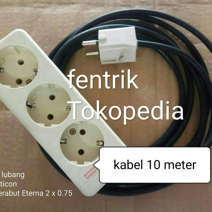 TERMURAH STOP KONTAK 3 LUBANG STEKER UTICON - KABEL ETERNA 2 X 0.75 10 M METER