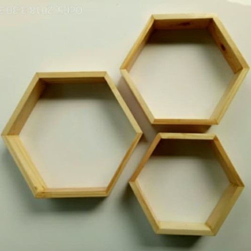 Paket 3 Pcs Hexagonal Kayu, Dekorasi Dan Rak Dinding, Kaca Hexagonal