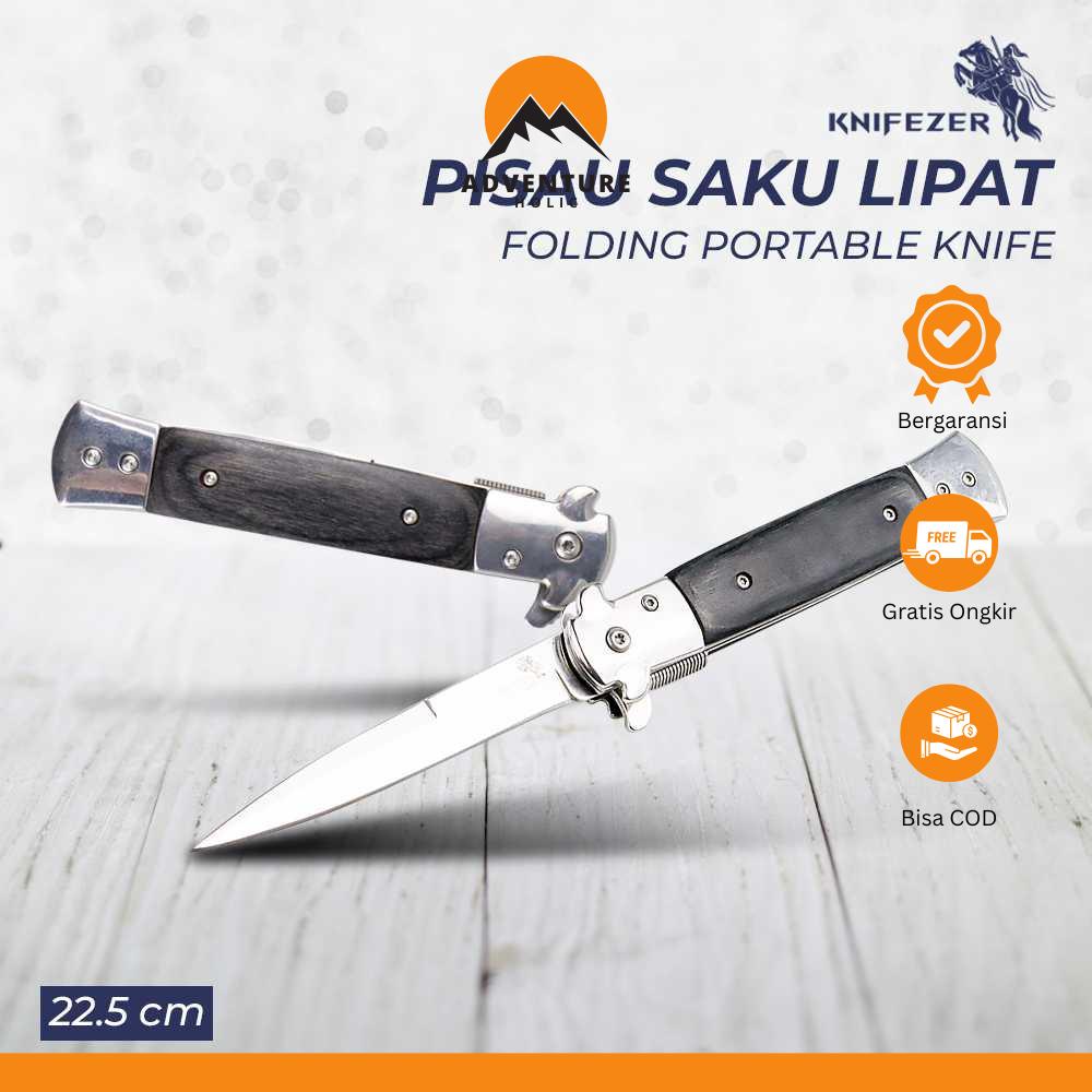 KNIFEZER Pisau Saku Lipat Folding Portable Knife Tool Wood Grip - S12