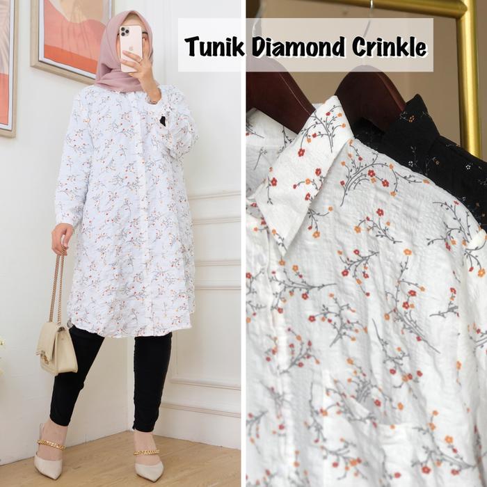 BEST SELLER Premium Tunik Crinkle Motif Bunga / Tunik Floral Jumbo / Korean Tunik Floral / Kemeja