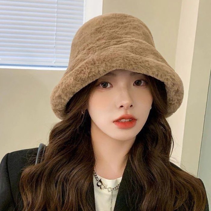Topi Bucket Wool Bulu Winter Korea Fashion Import