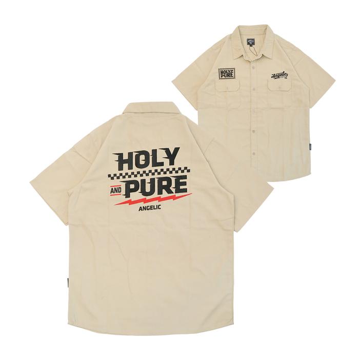 Product Laris Angelic Holynpure - Casual Workshirt - Kakhi Bordir Lembut Fit Pria - Kemeja Bengkel