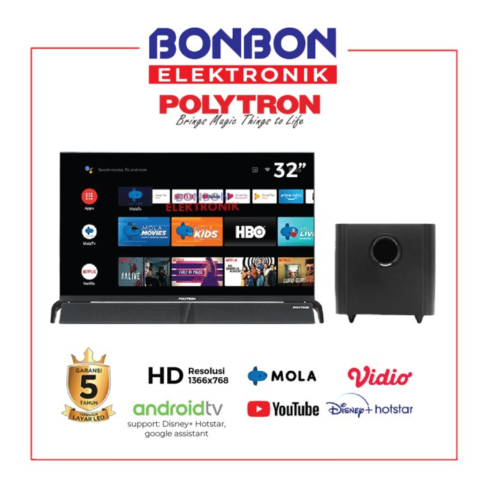 Polytron Led Android Tv 32 Inch Pld 32Bag9953 Cinemax Soundbar