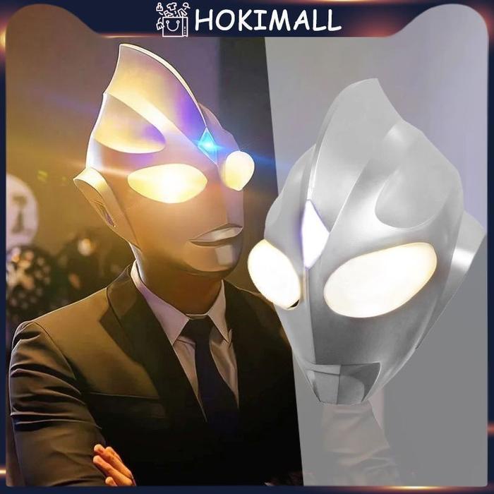 TERBARU Ultraman Tiga Cosplay Lampu Helm Untuk Anak Tactile Switch Halloween Cosplay Decor Topeng