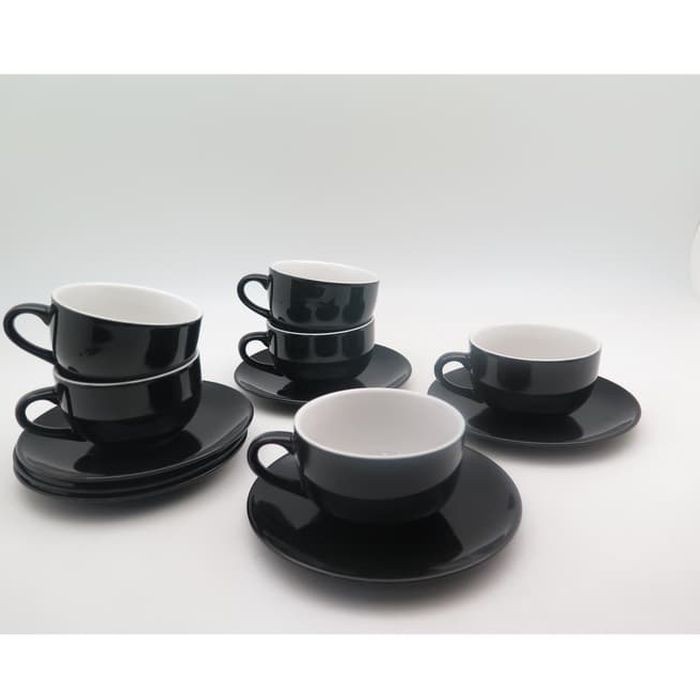 Paket Cangkir Kopin Hitam 6 Pcs Porcelain Mug 220 ml Set