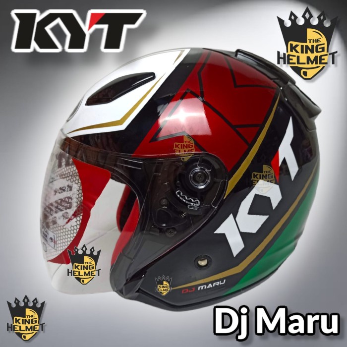 Helm Kyt Dj Maru Motif #17 Black Green Redmaron Single Visor Half Face