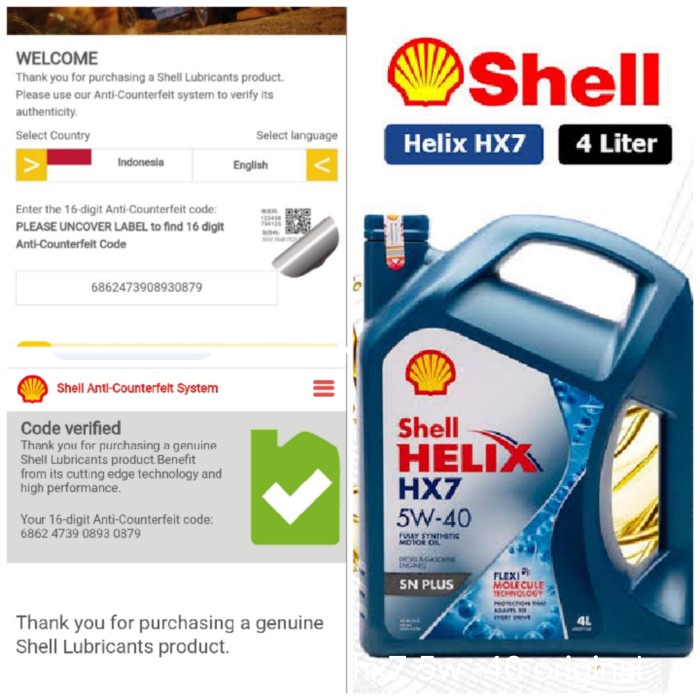 Oli Mobil Shell Helix Hx7 5W -40 Original