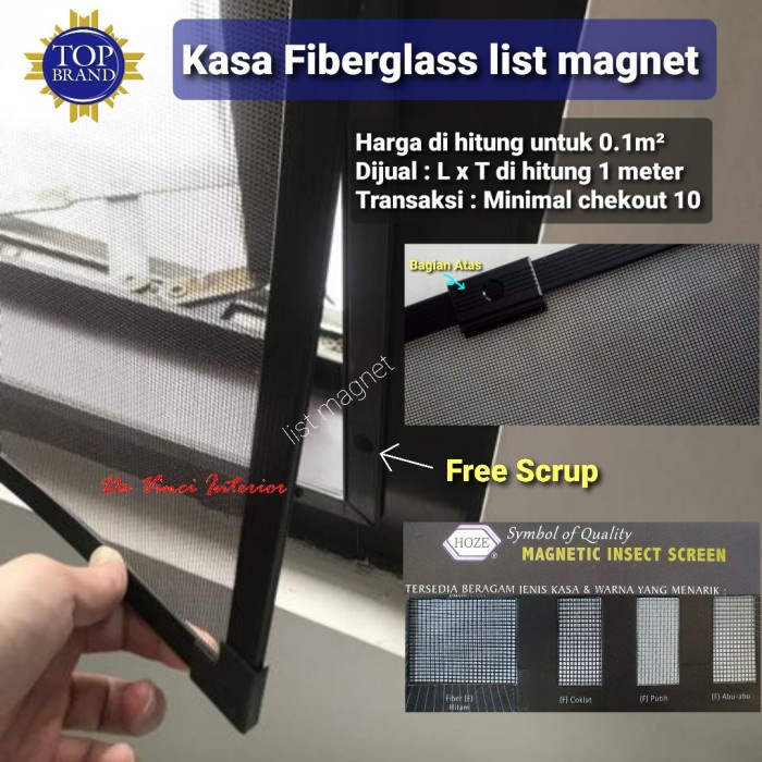 Kasa Nyamuk Fiberglass list Magnet / Kawat Nyamuk Jendela atau Pintu