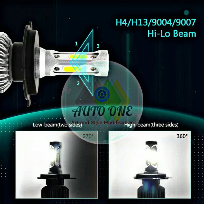 Lampu H4 Led Cob 3 Sisi Headlamp Mobil Motor