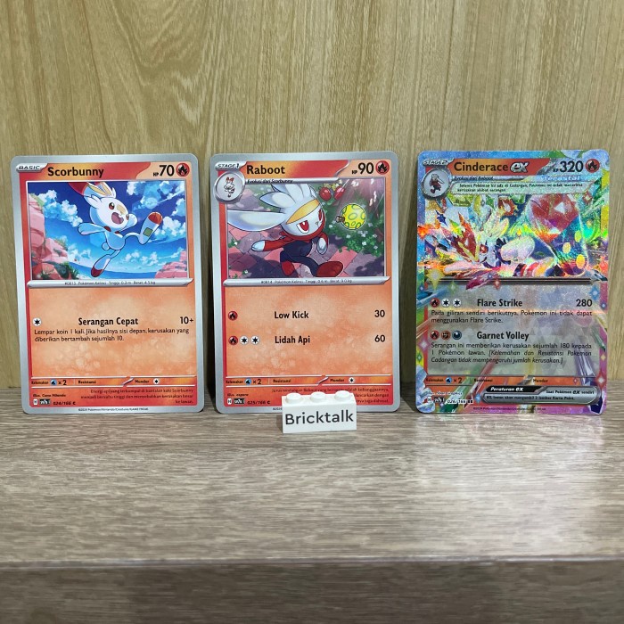 (BRI) Kartu Pokemon TCG sv7s Scorbunny 024/166 C / Raboot 025/166 C / Cinderace ex RR 026/166 Tradin