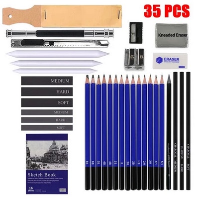 

BERMUTU New 35PCS/Set Sketch Pencil Pisau Penghapus dan Pensil Gambar untuk Keperluan Sekolah Pencil