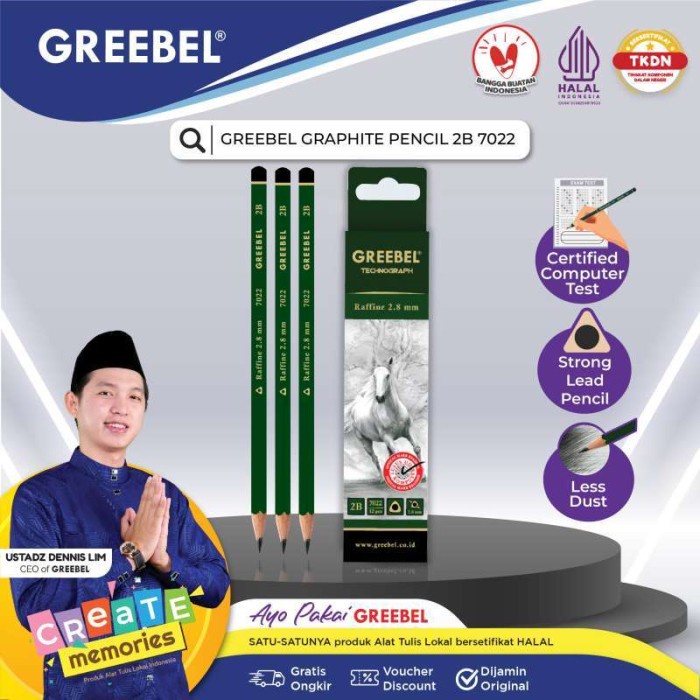 

TERPERCAYA GREEBEL Pensil Pencil Kayu/Grafit/Graphite 2B 7022 tdk beracun utk ujian sekolah/gambar
