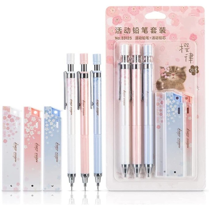 

PROMO 3pcs Pensil Mekanik 0.5mm Pensil Kawaii Pulpen Lucu Aesthetic Dengan Isi Ulang Timah Cherry