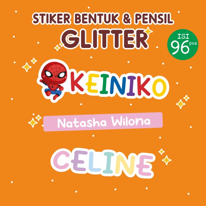 

BOOM SALE Stiker Nama Glitter Waterproof Anak Sekolah Stikernama ATK Label Nama Bentuk Custom