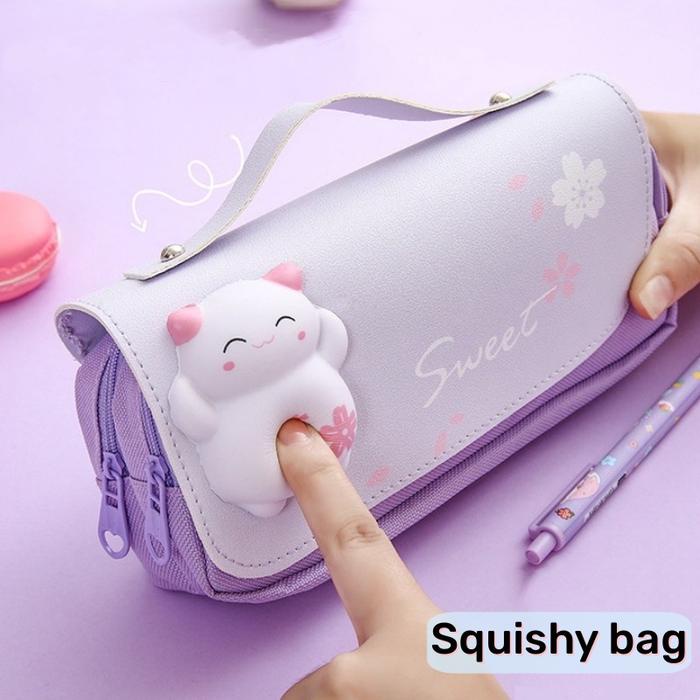 

TERJAMIN Tempat pensil squishy cute Tas pensil multifungsi dekompresi Kotak pensil lucu besar unik