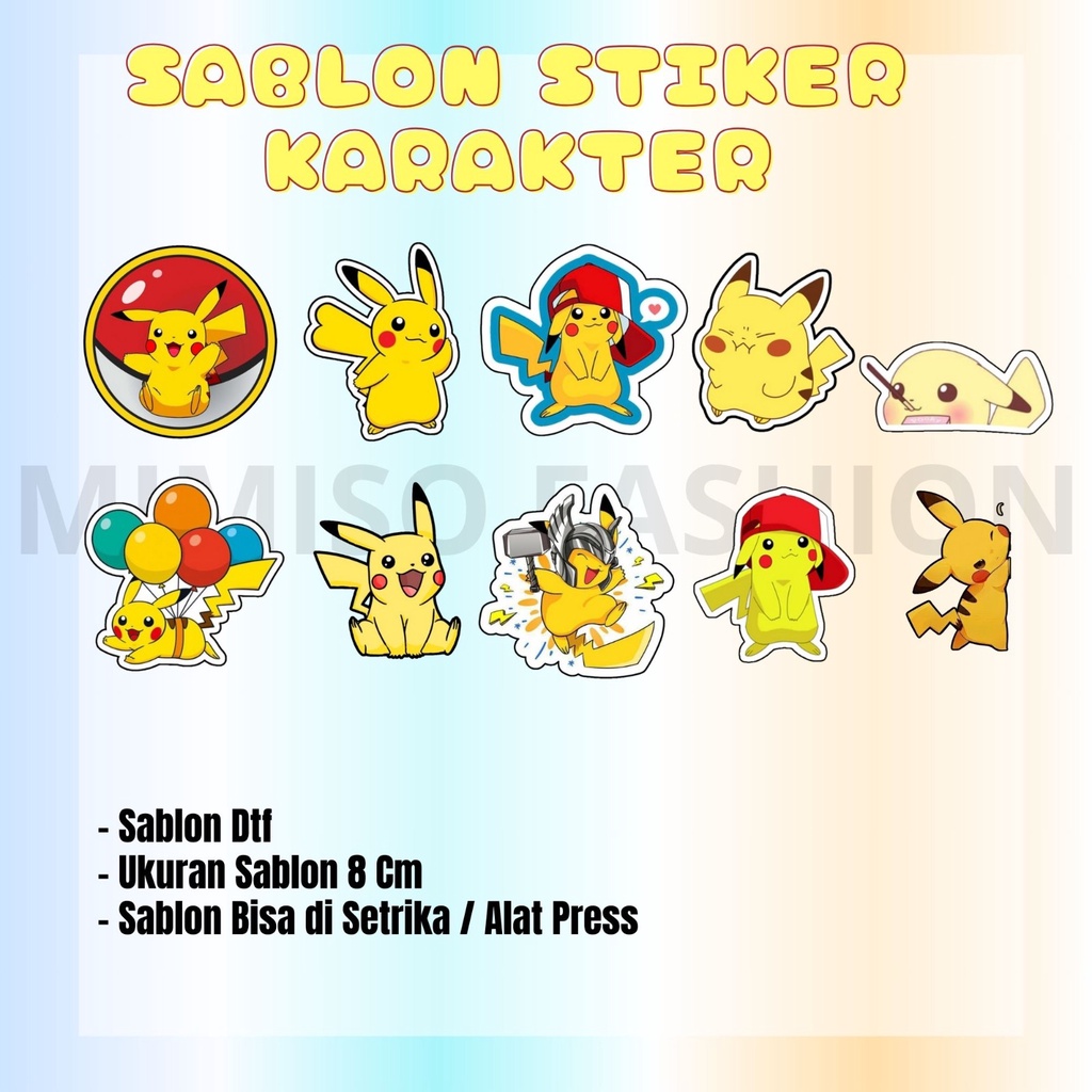 Mimiso Sablon Setrika Karakter Pikachu Kartun Anak Murah