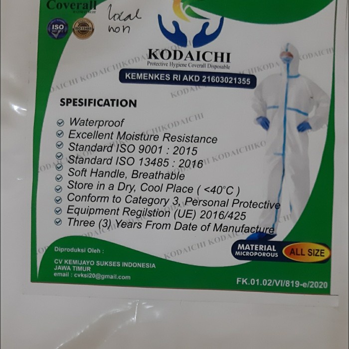 Paket Apd Local Kodaichi All Size