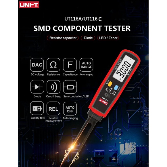 Uni-T Smd Tester Multitester Resistor Capacitance Baterai Ut116A/Ut116C Kelistrikan