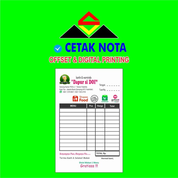 

Nota Digital Print 3Ply (10 Buku)