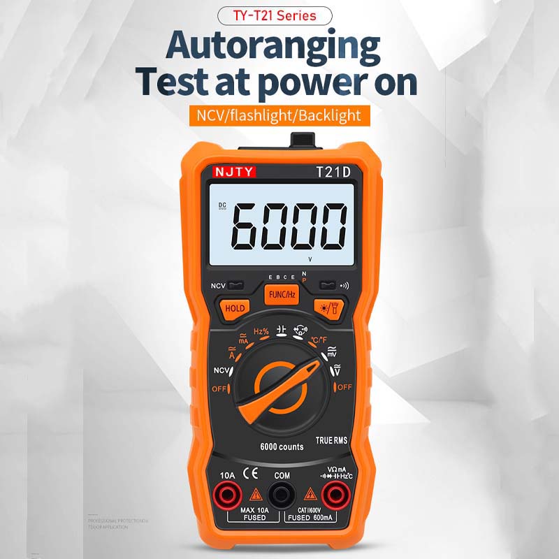 ROD TY T21A/D/E NCV Digital Multimeter 6000 counts Auto Ranging AC/DC voltage meter Flash light Back
