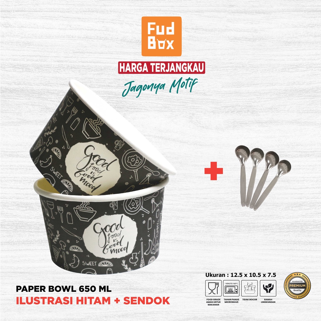 Discount Paper Bowl 650 Ml + Tutup Paper Rice Bowl Mangkok Kertas Motif Ilustrasi
