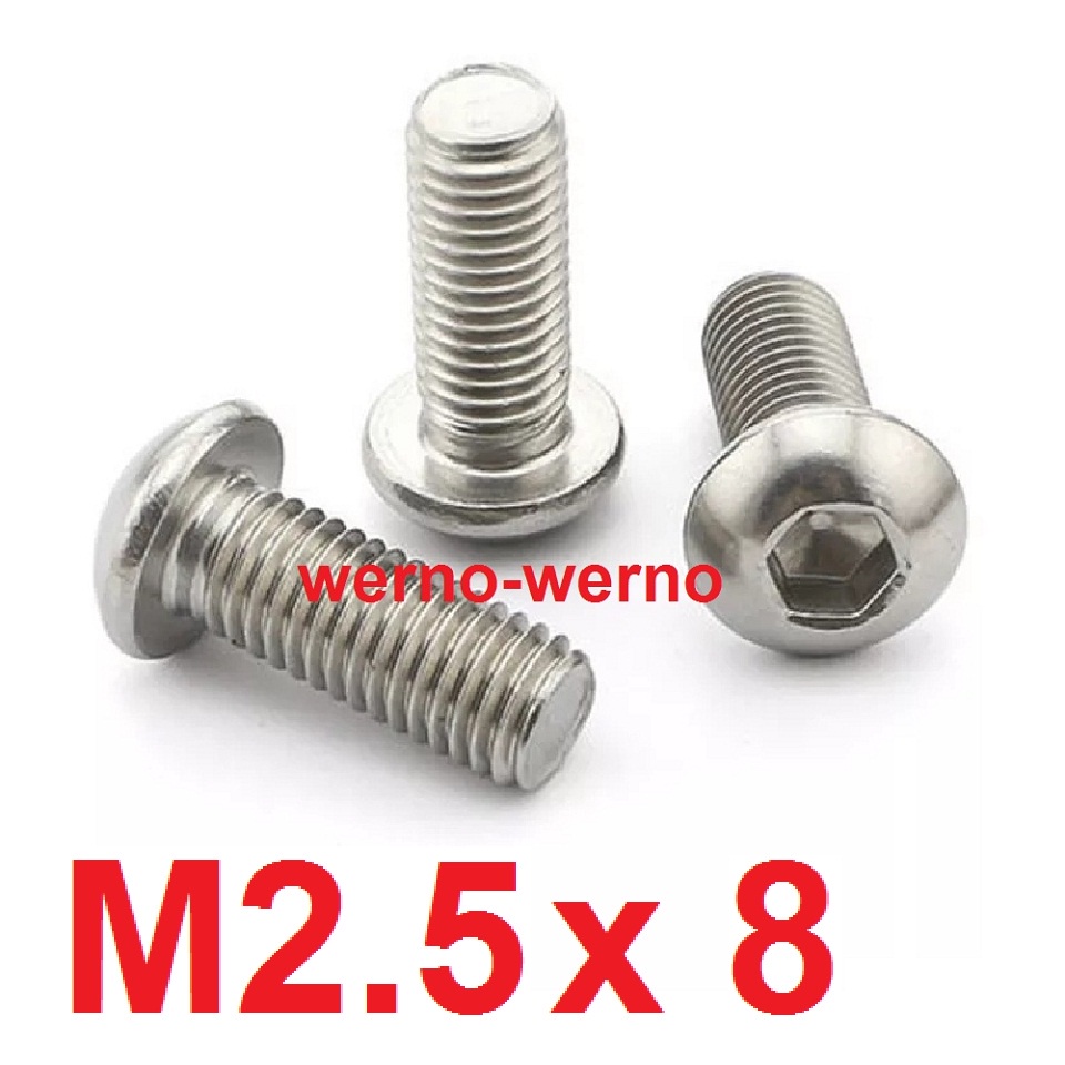 Button Head M2.5x8 Stainless Bolt Hex Baut L M2.5*8 2.5mm x 8mm M2.5 Screw Sekrup SS304 ISO 7380