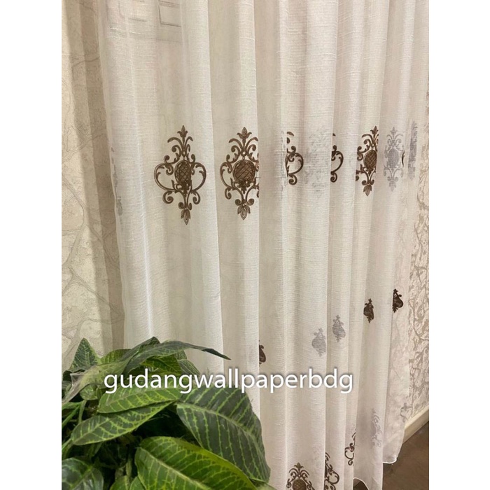 Vitrage Gordyn Vitrase Gorden Bordir Renda Lace Coklat Gold Turki
