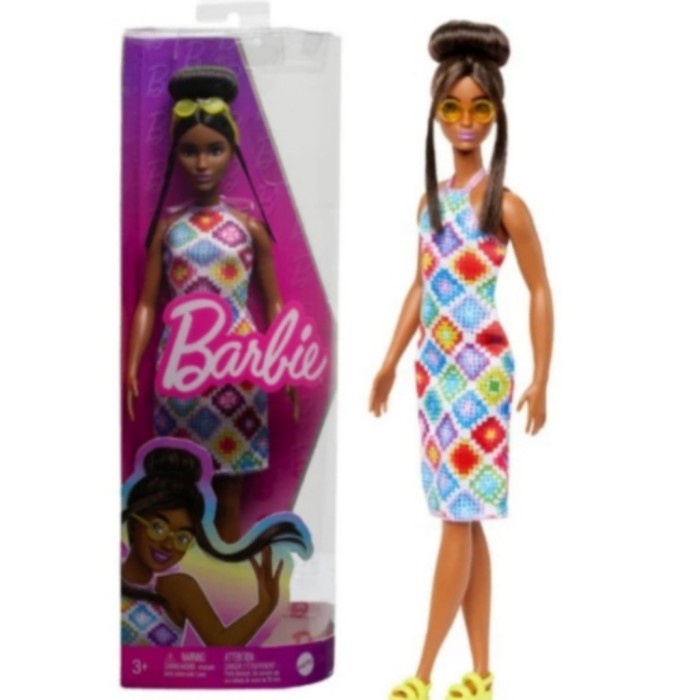 Boneka Barbie Fashionistas Brown Hair Pretty Slim Doll with Bun - Mainan Boneka Anak Perempuan