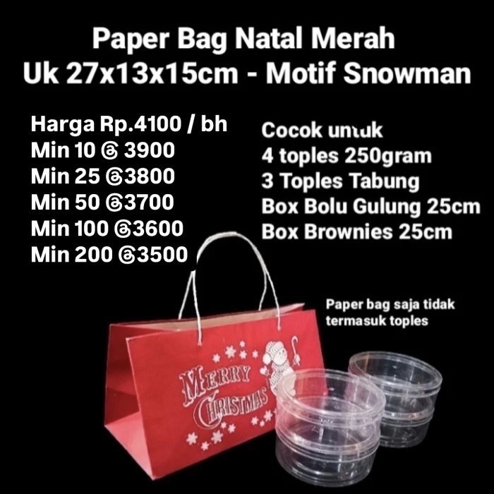 

Flashshow Paper Bag Natal Merah Ukuran 27x13x15cm