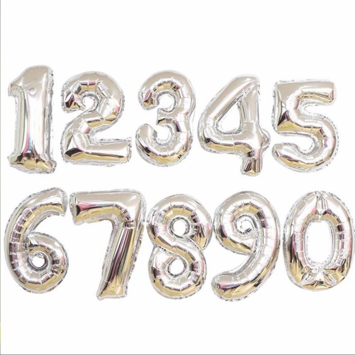 Flashshow Balon Foil Angka SILVER / SILVER 40cm / Balon foil / Balon Angka 1 PCS