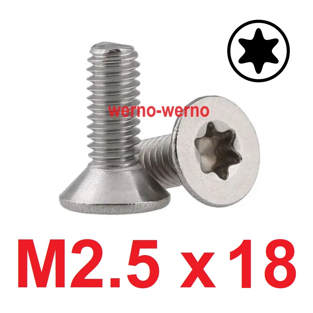 Baut Torx Flat Head M2.5x18 Bintang Stainless Countersunk M2.5 M2.5*18 Verseng T8