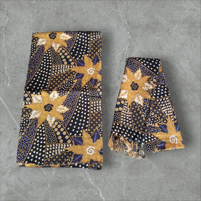 Kain Batik Set Sarung Selendang Warna Hitam Kuning Gold