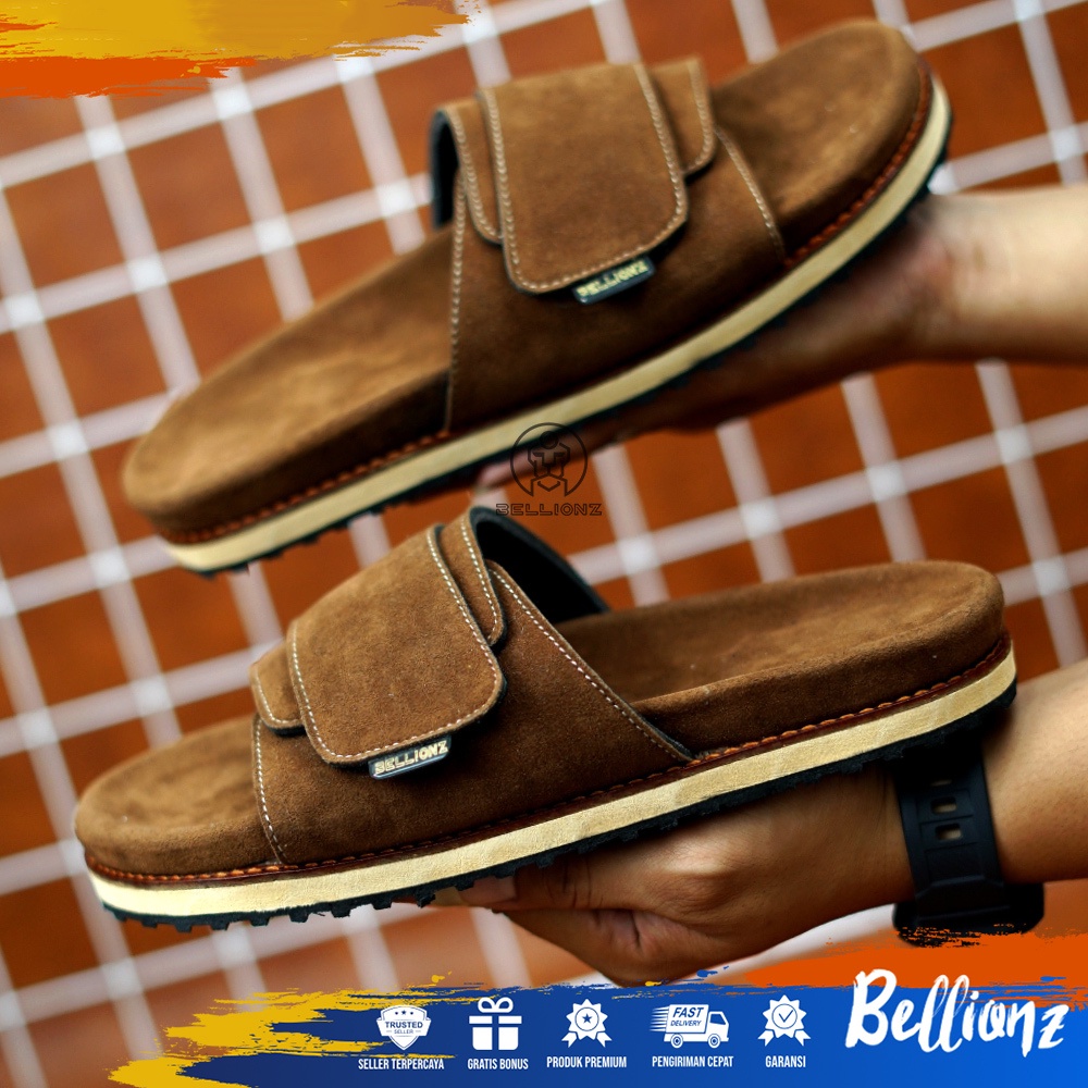 NEW BLZ ADORNO - SENDAL SLIDE PRIA CASUAL - SANDAL SLOP COWOK SUEDE - CLASSIC VINTAGE INDOOR