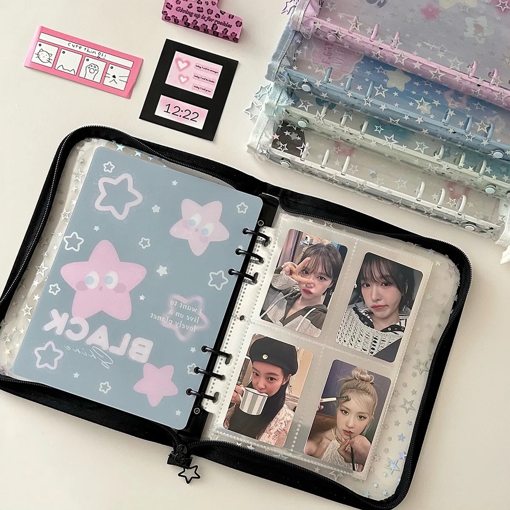 

A5 Stars Zipper Binder Kpop Photo Album Cover Inner Page Photocards Collect Book Postcards Organizer