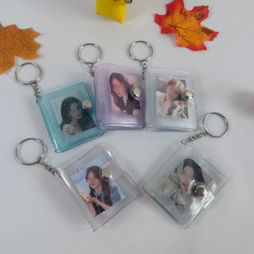

With Keychain Mini Photo Album Snap Button Design DIY Storage Photo Card Holder PVC Simple Portable