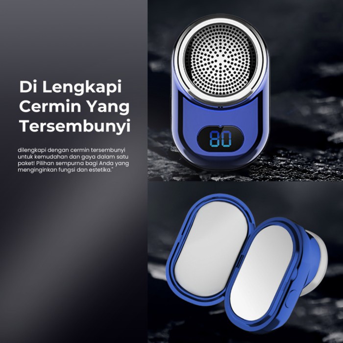Mesin Cukur Jenggot Elektrik Portable Digital Mini Pisau Anti Karat, Cermin, USB TypeC, Cukur Halus