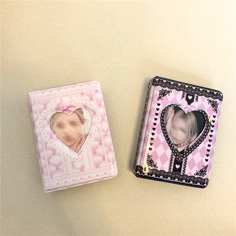 INS Pink Black lace plaid Photo Album Kpop Korea Idol Star Chasing binder photocard holder 3 Inch