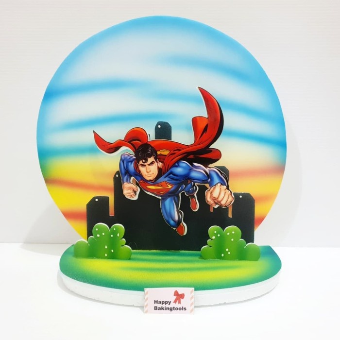 Topper styrofoam background superman, topper kue ulang tahun