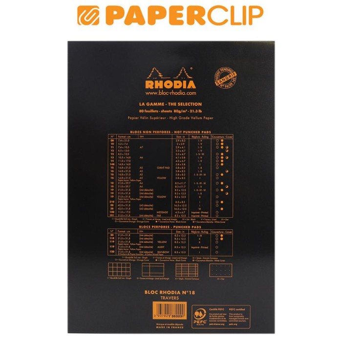 

NOTEPAD RHODIA N18 HEAD STAPLED BLACK A4 LINED 186009EXPC