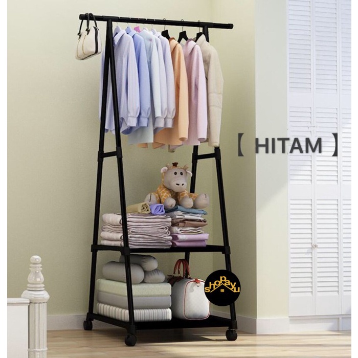 Rmc - Triangle Stand Hanger Baju Rak Buku Pakain Rak Serbaguna Dengan 4 Roda