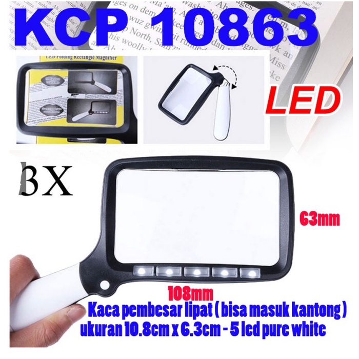 

Kcp 10863 Kaca Pembesar Lipat 5 Led Ukuran 108X63Mm Magnifier