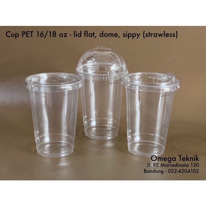 TERLARIS Plastik Cup PET 16/18 oz oval + Tutup 1 dus @1000 pcs grosir murah