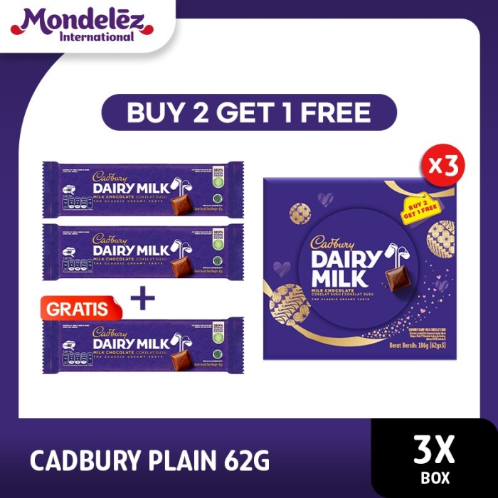 

Cadbury Cokelat Dairy Milk 62 gr [Buy 2 Get 1] - 3 Packs
