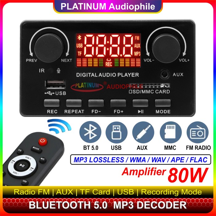 Modul Mp3 Bluetooth Amplifier 2X 40W 80W Class D Mp3 Decoder Recording Terlaris