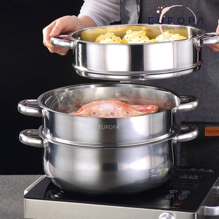 EUROPA PANCI KUKUS 3 SUSUN STAINLESS STEEL DANDANG STEAMER SOUP POT STEAMER