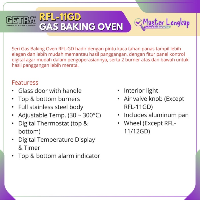 GETRA GAS BAKING OVEN RFL-11GD / RFL11GD / RFL 11 GD / RFL-11-GD