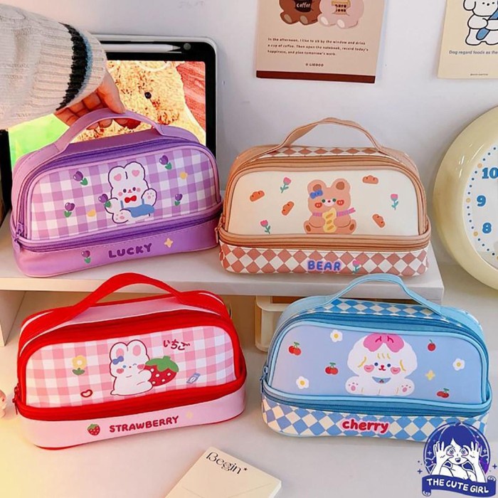 

Tempat pensil berkapasitas besar/tas kosmetik berlapis ganda