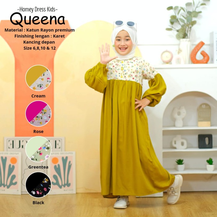 PROMO SPECIAL New Gamis Anak Motif / Homey Dress Queena Kids Bahan Rayon Premium
