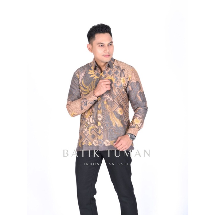 SPECIAL (SLIM & REG ) KARTONO Grey Beige Nude Kemeja Batik Pria Bahan Premium