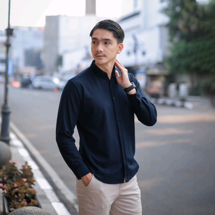 TERBAIK Kemeja Pique Polos Pria Lengan Panjang Bahan Cotton Pique Anti Kusut